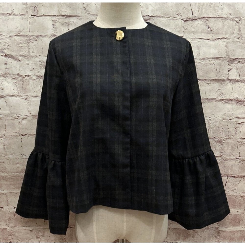 Zara Black Plaid Bell Sleeve Blazer
